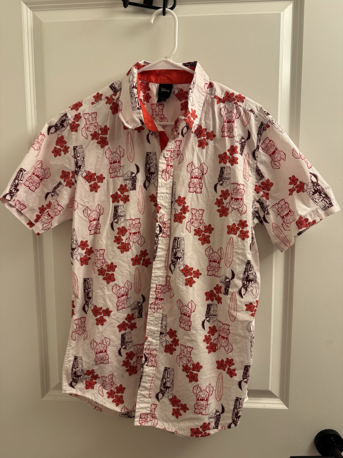 Disney Lilo & Stitch Tiki Surf Shirt Sz Medium Hawaiian White Red